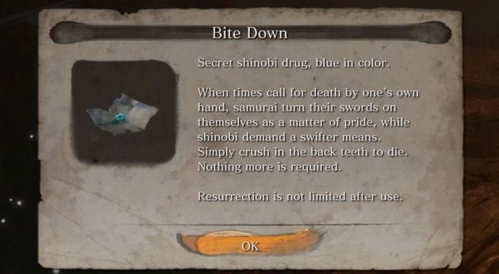 Ostatni gryz ma dość specyficzne działanie, które znajduje zastosowanie głównie podczas walk z bossami (szczególnie, gdy niewiele brakuje ci do zwycięstwa) - Śmierć i jej konsekwencje w Sekiro Shadows Die Twice - Sekiro Shadows Die Twice - poradnik do gry