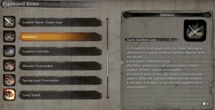 Nim udasz się na górę zamku, możesz opcjonalnie udać się po zdobycie miecza Sabimaru: jest to narzędzie protezy, które służy jako drugi, krótki miecz - Zamek w Ashinie | Solucja Sekiro Shadows Die Twice - Sekiro Shadows Die Twice - poradnik do gry