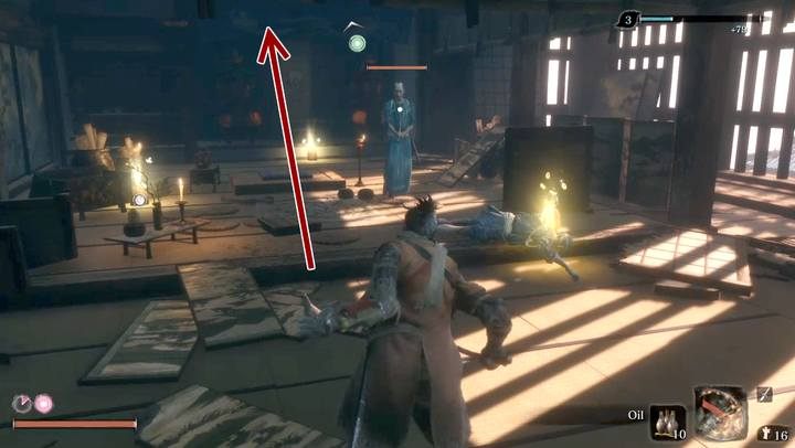 Teraz zakradnij się do pomieszczenia obok, gdzie siedzi dwóch oponentów - Zamek w Ashinie | Solucja Sekiro Shadows Die Twice - Sekiro Shadows Die Twice - poradnik do gry