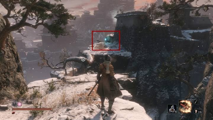 Przeskocz kolejną rozpadlinę i odblokuje pierwszy posążek rzeźbiarza (ognisko) o nazwie Podzamcze Ashiny - Podzamcze Ashiny | Solucja Sekiro Shadows Die Twice - Sekiro Shadows Die Twice - poradnik do gry