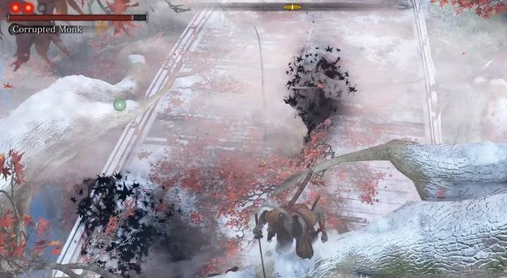 Dobrą strategią jest wykorzystanie Petardy Shinobi i przejście na plecy wroga - od tyłu zadasz mu więcej ciosów nim zdąży je skontrować - Źródlany pałac | Solucja Sekiro Shadows Die Twice - Sekiro Shadows Die Twice - poradnik do gry