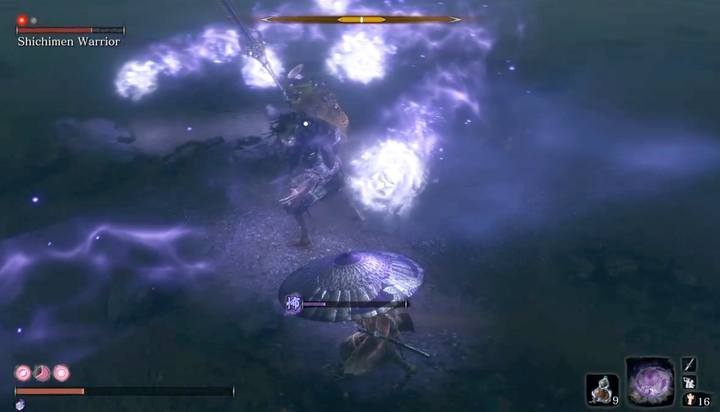 Podczas walki staraj się pokonać wroga jak najszybciej; im dłużej z nim walczysz, tym więcej paska Strachu zapełnisz - środki uspokajające w końcu się skończą - Shichimen Warrior #1 | Boss w Sekiro Shadows Die Twice - Sekiro Shadows Die Twice - poradnik do gry