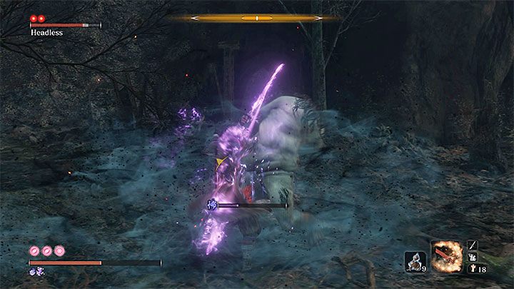 Zanim zbliżysz się do bossa zużyj środek uspokajający lub fioletową tykwę oraz dodatkowo boskie konfetti - Bezgłowy #3 | Boss w Sekiro Shadows Die Twice - Sekiro Shadows Die Twice - poradnik do gry