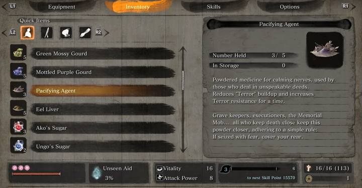 Do zabezpieczenia się (częściowego) przed Strachem i redukcji fioletowego paska służy do tego dość rzadki przedmiot, który możesz odnaleźć w świecie gry i czasami u handlarzy: Środek uspokajający - Jak uodpornić się na Strach w Sekiro? - Sekiro Shadows Die Twice - poradnik do gry