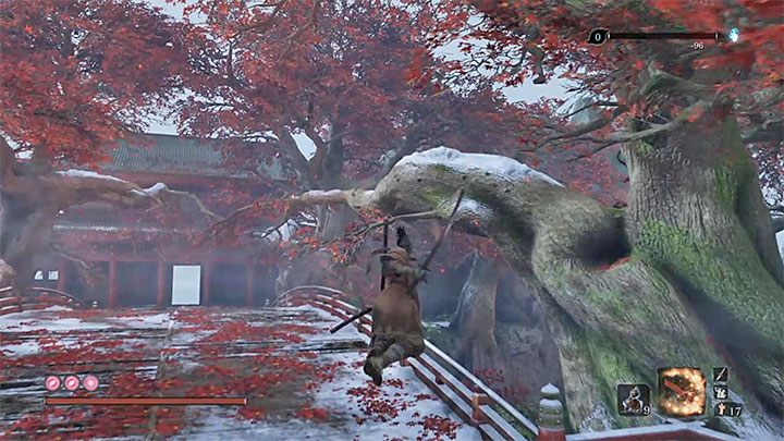 Tuż po zbliżeniu się do mostu zacznij szybko używać haka z liną - Prawdziwa Zdeprawowana Mniszka | Boss w Sekiro Shadows Die Twice - Sekiro Shadows Die Twice - poradnik do gry