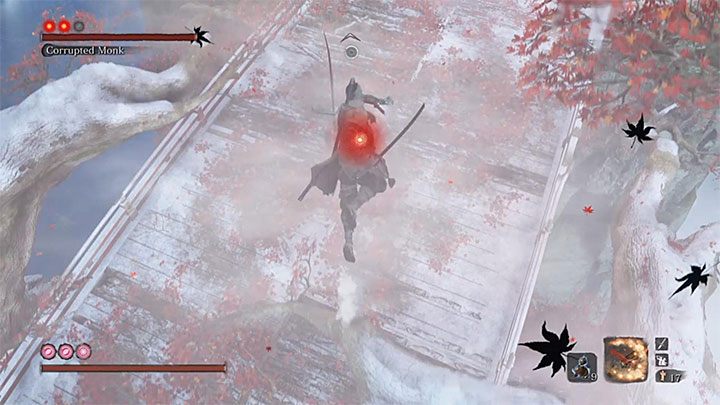 Zwróć się w stronę częściowo niewidzialnej mniszki, zablokuj na niej kamerę i skocz w jej stronę - Prawdziwa Zdeprawowana Mniszka | Boss w Sekiro Shadows Die Twice - Sekiro Shadows Die Twice - poradnik do gry