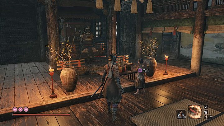 Emma (Emma the Physician) oraz Kuro przebywają w komnacie Kuro (Kuros Room), do której prowadzą schody sąsiadujące z dachem zamku - Jak dostać się do Źródlanego Pałacu w Sekiro? - Sekiro Shadows Die Twice - poradnik do gry