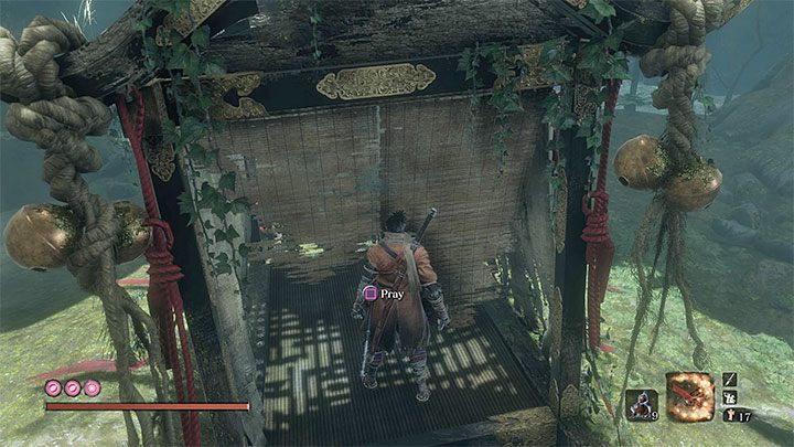 Skorzystaj z szybkiej podróży żeby ponownie przenieść się do Wejścia do ślubnej jaskini (Wedding Cave Door) w Głębinach w Ashinie - Jak dostać się do Źródlanego Pałacu w Sekiro? - Sekiro Shadows Die Twice - poradnik do gry