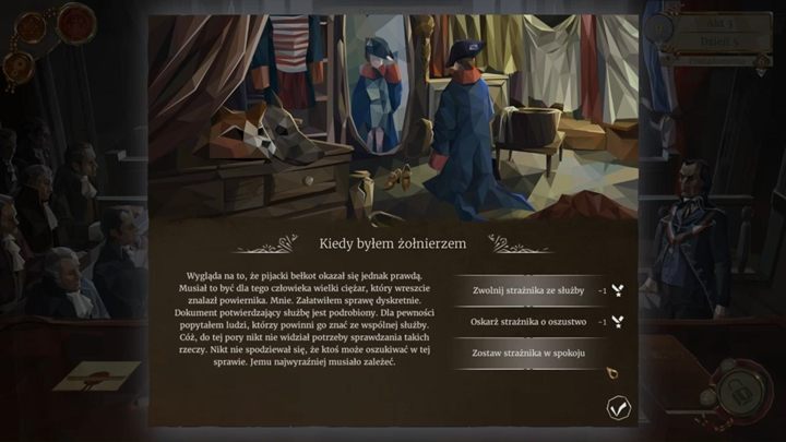 Przed procesem dostaniesz list z kontynuacją wydarzenia związanego z mężczyzną, który podszywa się za żołnierza - Dzień 5 - Marcus Pinnet - Solucja We The Revolution - We. the Revolution - poradnik do gry