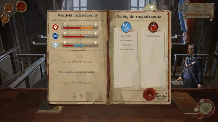 Mimo wojny i oblężenia Paryża, wciąż musisz sprawować swoje obowiązki jako sędzia - Dzień 8 - Szybkie rozprawy i Marionetkarz - Solucja We The Revolution - We. the Revolution - poradnik do gry