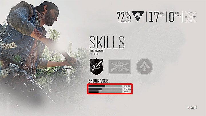 Bohater opisany jest trzema głównymi parametrami - zdrowiem, kondycją i skupieniem - Days Gone: Statystyki Deacona - permanentne zwiększenie - Days Gone - poradnik do gry