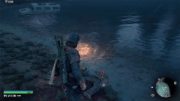 Dopiero po spełnieniu obu wymagań możesz przeszukać zwłoki wyrzucone na brzeg - przytrzymaj przycisk interakcji - Days Gone: Spizgany jak delfin - dlaczego nie mogę dokończyć misji? - Days Gone - poradnik do gry