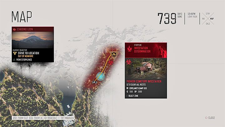 Strefa lęgowa przy Cmentarzu Pionierów (Pioneer Cemetery Infestation) znajduje się w północno-wschodnim narożniku mapy w regionie Cascade - Days Gone: Cmentarz Pionierów - gdzie są gniazda? - Days Gone - poradnik do gry