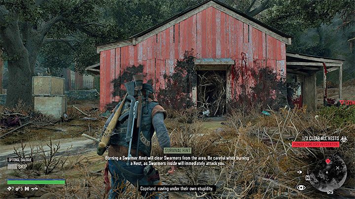 Drugie gniazdo znajdziesz wewnątrz czerwonego budynku na wschodnim krańcu czerwonego obszaru - Days Gone: Cmentarz Pionierów - gdzie są gniazda? - Days Gone - poradnik do gry