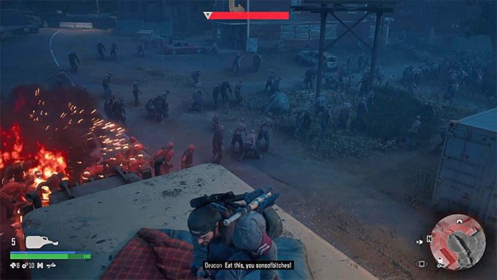 Bitwę rozpocznij od rzucenia w hordę jednym lub dwoma Mołotowami z napalmem - Days Gone: Horda Chemult - jak pokonać? - Days Gone - poradnik do gry