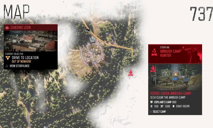 Do tego obozu oznaczonego punktem (1) warto wybrać się we wczesnych fazach gry - Days Gone: Cascade - mapa, ważne lokacje - Days Gone - poradnik do gry