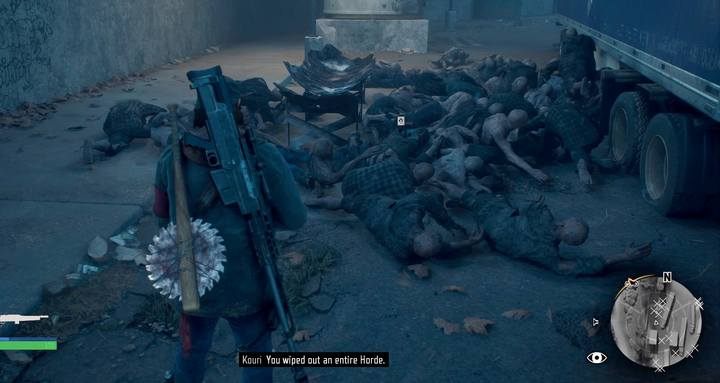 W rogu stacji znajdziesz duży biały zbiornik z paliwem, który również możesz wysadzić - rzuć tam uprzednio wabik - Days Gone: Nigdy się nie poddam - solucja, opis przejścia - Days Gone - poradnik do gry