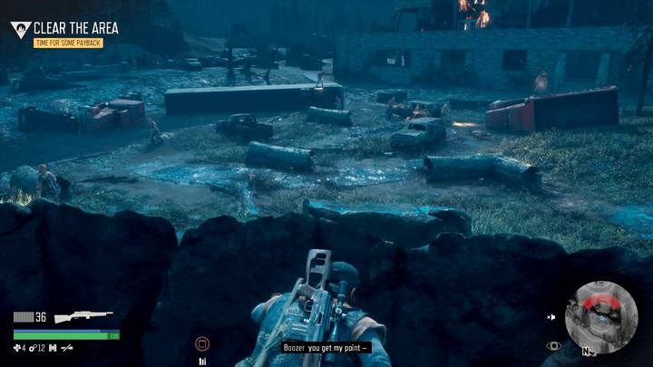 Staraj się nie zostać wykrytym - po chwili Boozer rzuci na arenę kilka granatów dymnych - Days Gone: Zapewnij im ochronę - solucja, opis przejścia - Days Gone - poradnik do gry