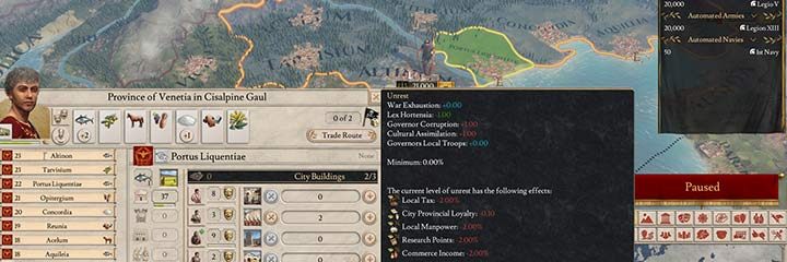 W tym mieście sytuacja nie wygląda zbyt dobrze, choć mogło być gorzej. Specjalne prawo obniża niepokoje, spowodowane korupcją gubernatora oraz asymilacją kulturową. - Lojalność - postaci, prowincji i armii w Imperator Rome - Imperator Rome - poradnik do gry