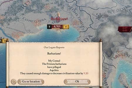 Każde miasto, które zostanie podbite przez barbarzyńców, nie tylko utraci mieszkańców, ale też poziom cywilizacyjny - Rebelia i barbarzyńcy w Imperator Rome - Imperator Rome - poradnik do gry