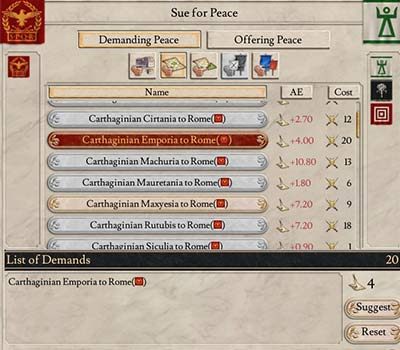 Prowincja Emporia kosztuje o wiele mniej punktów agresywnej ekspansji, ponieważ była celem wojny. - Casus Belli w Imperator Rome - Imperator Rome - poradnik do gry