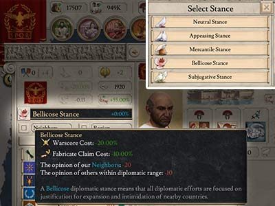 Ikona postawy dyplomatycznej jest w oknie dyplomacji, tuż pod sztandarem nacji po lewej stronie. Jest to postawa, jaką przybiera nacja wobec wszystkich rządów. - Dyplomacja w Imperator Rome - Imperator Rome - poradnik do gry