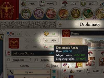 Zasięg dyplomatyczny ogranicza ilość państw, z którymi możesz wchodzić w interakcje. - Dyplomacja w Imperator Rome - Imperator Rome - poradnik do gry