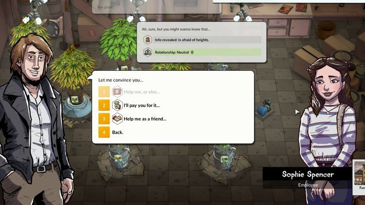 To o co możesz poprosić daną postać zobaczyć możesz wybierając odpowiednią ścieżkę dialogową - Czym są przysługi w Weedcraft Inc? - Weedcraft Inc - poradnik do gry