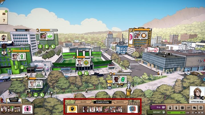 O tym, gdzie dokładnie posiadasz konkurencję dowiesz się wybierając zakładkę konkurencja w dole ekranu - Konkurencja w Weedcraft Inc - Weedcraft Inc - poradnik do gry