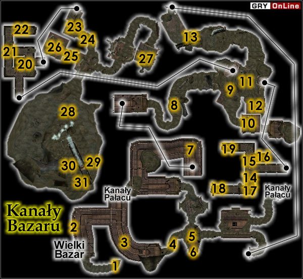 Kanały Bazaru łączą się z Kanałami Pałacowymi , a klapa prowadzi na Wielki Bazar - Kanaly Bazaru | Podziemia | The Elder Scrolls III Trójca - The Elder Scrolls III: Trójca - poradnik do gry