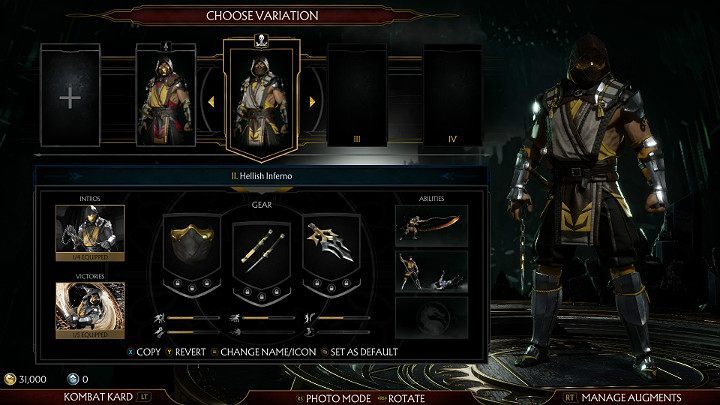 Każdy wariant danej postaci w grze Mortal Kombat 11 reprezentuje inne uzbrojenie i inny wachlarz ruchów specjalnych dzięki czemu możesz tworzyć zróżnicowane kombo - Personalizacja postaci w Mortal Kombat 11 - Mortal Kombat 11 - poradnik do gry