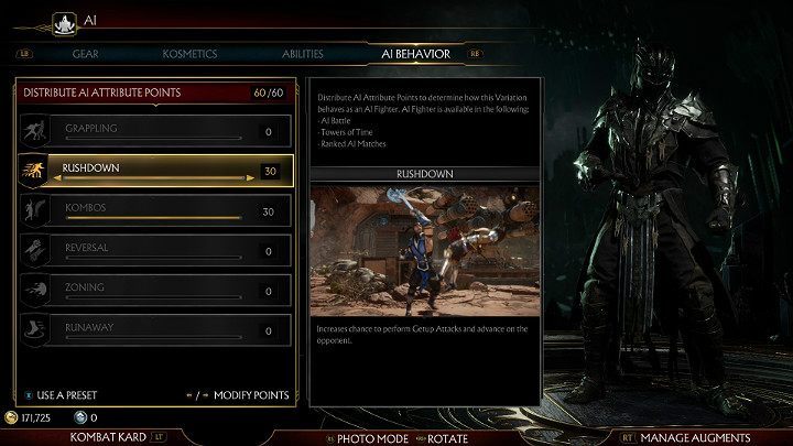 W tej zakładce możesz określić, jak Twój bot AI ma się zachowywać w trakcie walki - Jak stworzyć bota AI w grze Mortal Kombat 11? - Mortal Kombat 11 - poradnik do gry