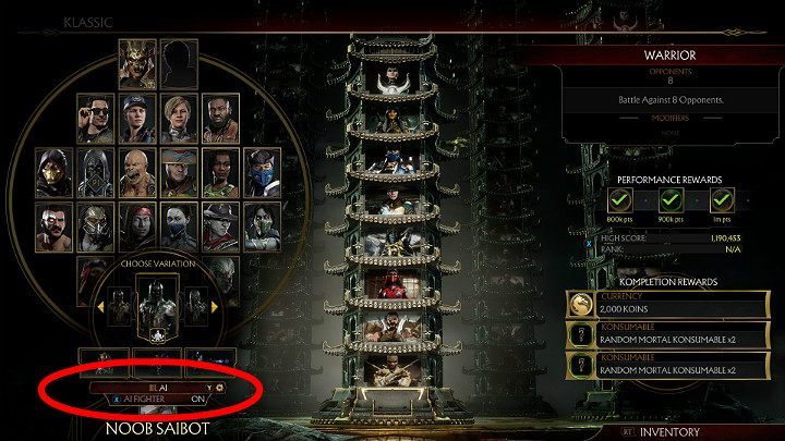 Zanim przejdziesz do walki, wybierz odpowiedni wariant postaci i włącz ustawione przez siebie zachowanie AI - Jak stworzyć bota AI w grze Mortal Kombat 11? - Mortal Kombat 11 - poradnik do gry