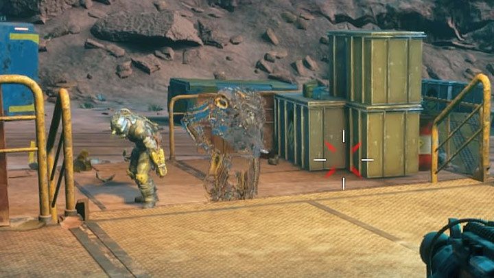 Ukryci z wyglądu przypominają żołnierzy, przy czym na potrzeby zdobycia trofeum interesować Cię będą wyłącznie wrogowie korzystający z kamuflażu - przykład takiej postaci jest na obrazku - A kuku! | Trofeum w Rage 2 - Rage 2 - poradnik do gry