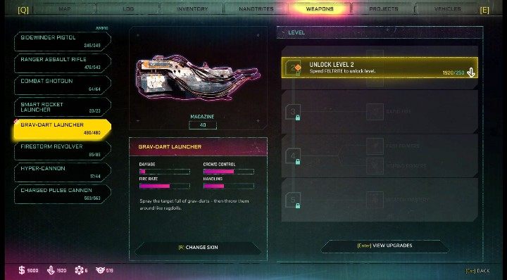 Kolejne poziomy umiejętności odblokujesz za odpowiednią sumę feltrytu - Jak ulepszać bronie w Rage 2? - Rage 2 - poradnik do gry