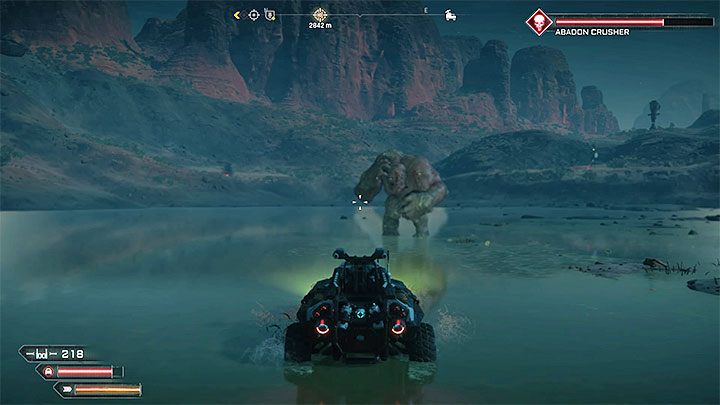 Miażdżyciel powinien stać w płytkim zbiorniku obok areny (przykład na obrazku) - Zmiażdżony | Trofeum w Rage 2 - Rage 2 - poradnik do gry