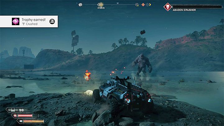 Miażdżyciela możesz wstępnie osłabić konwencjonalnymi broniami i umiejętnościami, ale mutant musi zginąć w wyniku ostrzału Feniksa (domyślnego pojazdu) - Zmiażdżony | Trofeum w Rage 2 - Rage 2 - poradnik do gry