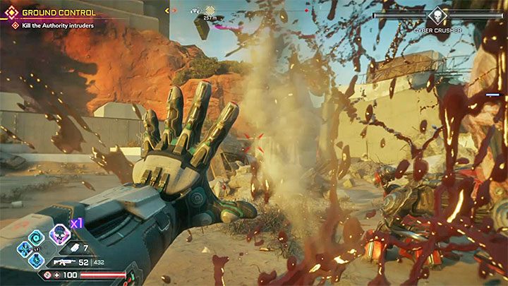 Bitwa z potężnym bossem Cyber Crusher oraz towarzyszącymi mu żołnierzami Władzy (Authority) rozpocznie się tuż po zjechaniu windą na dół - Kontrola lotów | Solucja gry Rage 2 - Rage 2 - poradnik do gry