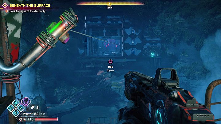 Na terenie kryjówki bandytów znajdziesz pokazaną na obrazku tyrolkę - Pod powierzchnią | Solucja gry Rage 2 - Rage 2 - poradnik do gry