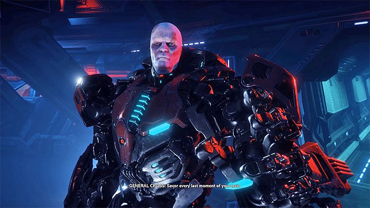 Pierwsza bezpośrednia konfrontaja z Generałem Crossem ma miejsce w trakcie zaliczania misji fabularnej Crossover (Double Cross) - Generał Cross | Boss w Rage 2 - Rage 2 - poradnik do gry