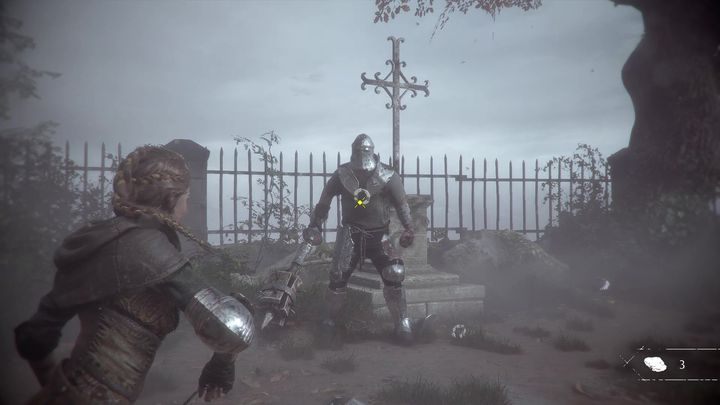 Na tym etapie walki pozostał ci do ściągnięcia jedynie hełm - A Plague Tale Innocence: Rycerz z rozdziału 2 - jak pokonać? - A Plague Tale Innocence - poradnik do gry