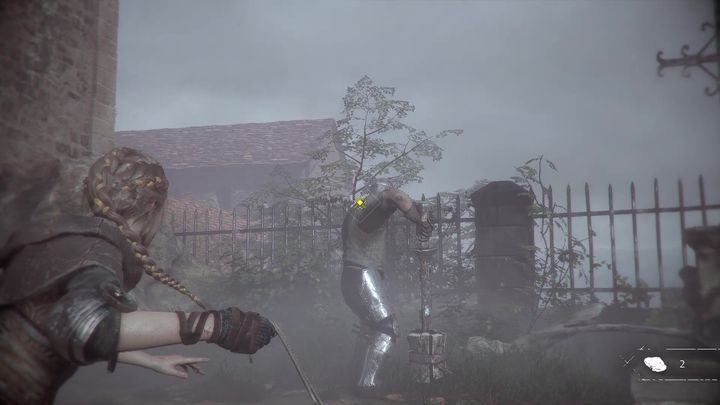 Na koniec pozostaje ci tylko strzelić w odkrytą głowę przeciwnika - A Plague Tale Innocence: Rycerz z rozdziału 2 - jak pokonać? - A Plague Tale Innocence - poradnik do gry
