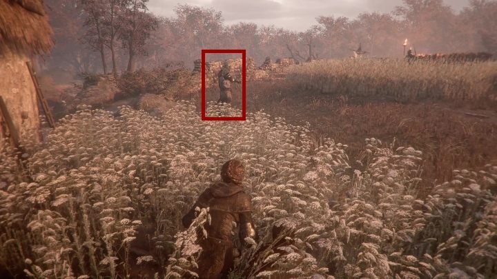 Następnie obserwując ścieżkę patrolu wroga przekradaj się przez trawę, aż trafisz do drewnianej barykady - A Plague Tale Innocence: Uczeń - solucja, opis przejścia - A Plague Tale Innocence - poradnik do gry
