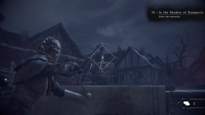 Na szczycie schodów, poczekaj aż minie cię patrol znajdujący się po twojej prawej - A Plague Tale Innocence: W cieniu zamkowych murów - solucja, opis przejścia - A Plague Tale Innocence - poradnik do gry