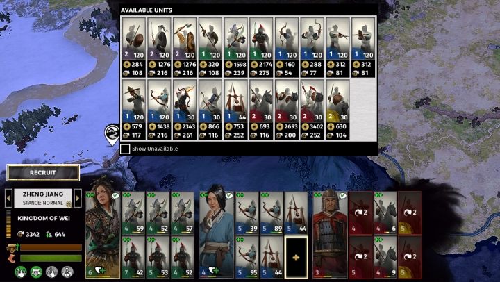 Ekran rekrutacji jednostek do armii. - Zarządzanie armią | Wojsko w Total War Three Kingdoms - Total War Three Kingdoms - poradnik do gry