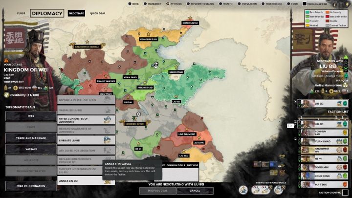 Czasami warto wykorzystać dyplomację, by zdobyć tereny bez walk. - Przygotowania do wojny z innymi frakcjami w Total War Three Kingdoms - Total War Three Kingdoms - poradnik do gry