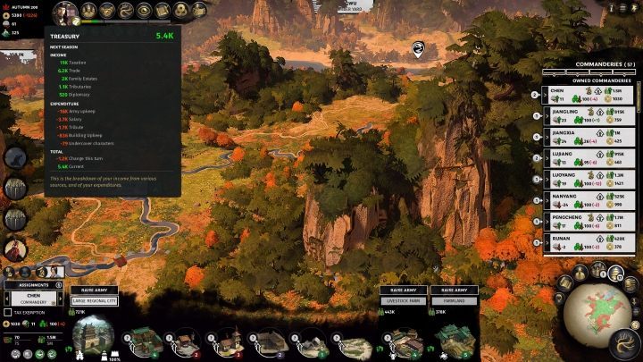 Poziom skarbca sprawdzić można najeżdżając na ikonkę złota ulokowaną w lewym górnym rogu ekranu. - Złoto w Total War Three Kingdoms - Total War Three Kingdoms - poradnik do gry