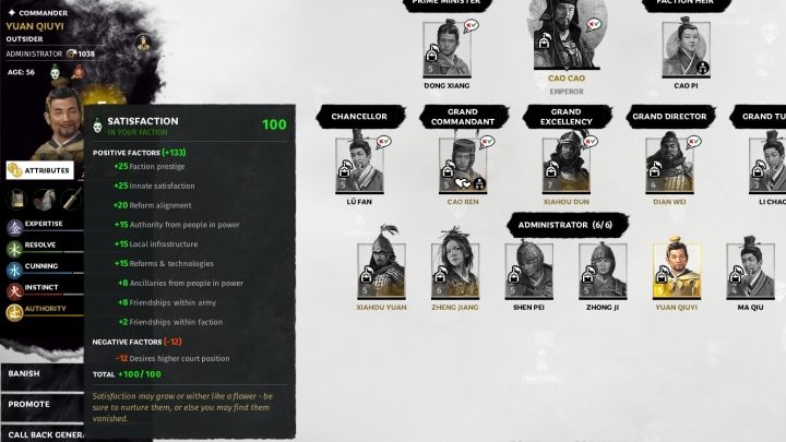 Należy utrzymywać poziom satysfakcji postaci na wartości dodatniej. - Satysfakcja postaci w Total War Three Kingdoms - Total War Three Kingdoms - poradnik do gry