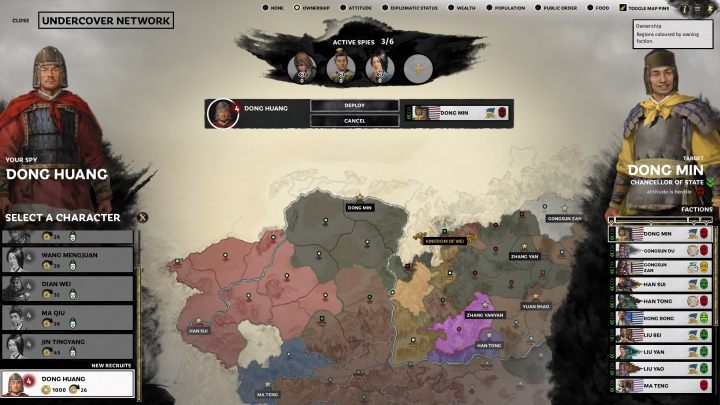 Wygląd ekranu szpiegostwa. - Szpiegostwo w Total War Three Kingdoms - Total War Three Kingdoms - poradnik do gry