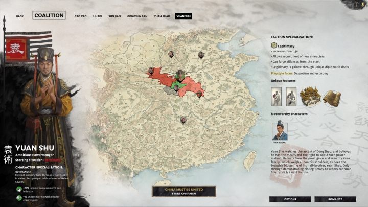 Okno wyboru Yuan Shu. - Wszyscy watażkowie (przywódcy) frakcji w Total War Three Kingdoms - Total War Three Kingdoms - poradnik do gry